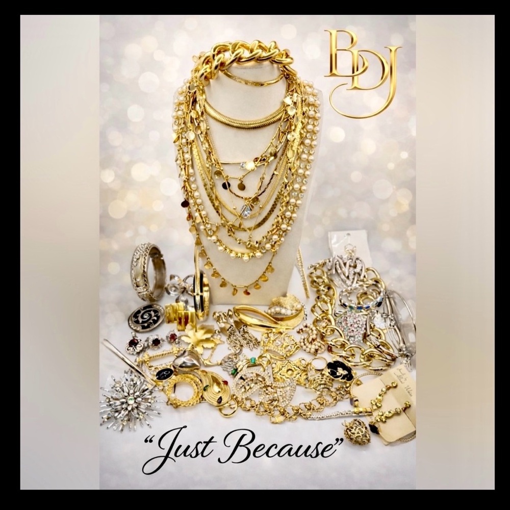 “Just Because”  | 2 lb Luxe Jewelry Treasure Box | Pearls Gold Rhinestones Watch